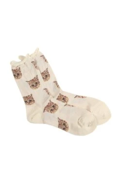 Chaussettes à Tête De Chat 14 Chaussettes à Tête De Chat -Élégance Soldes Chaussettesatetedechat ivoire