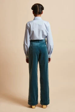 Pantalon Droit En Velours Lisse De Coton -Élégance Soldes FW23 SBACH 3