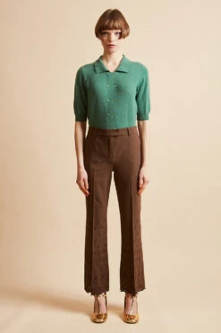 Pantalon En Laine Vierge Tropicale Brodé -Élégance Soldes FW23 SJOVIAL 1