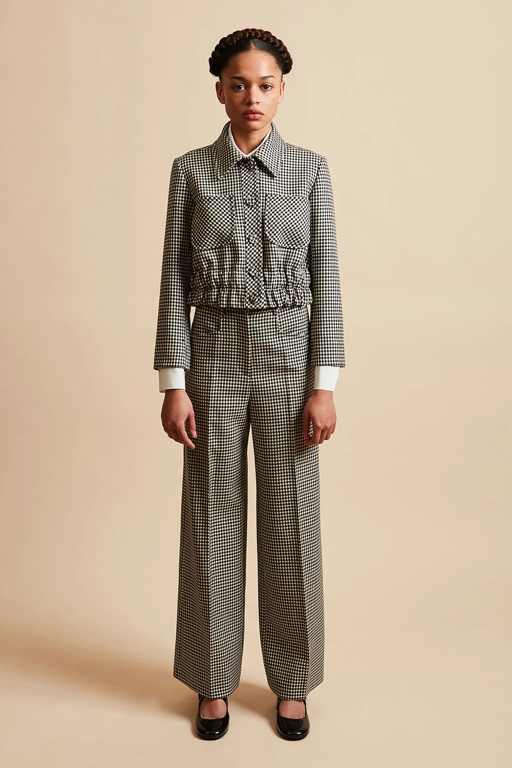 Blouson Court Smocké En Laine Vierge Vichy 4 Blouson Court Smocké En Laine Vierge Vichy - Image 2