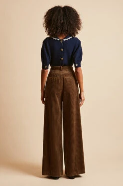 Pantalon Large Taille Haute En Velours Côtelé à Bandes Larges -Élégance Soldes FW23 Salfred 55 2