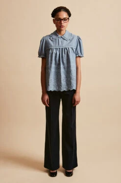 Blouse En Laine Vierge Tropicale Brodée -Élégance Soldes FW23 Scadeau