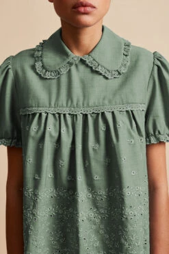 Blouse En Laine Vierge Tropicale Brodée -Élégance Soldes FW23 Scadeau 4vert