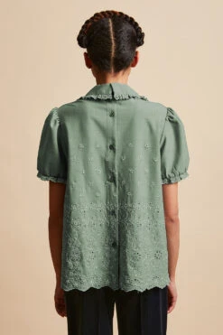 Blouse En Laine Vierge Tropicale Brodée -Élégance Soldes FW23 Scadeau 5vert