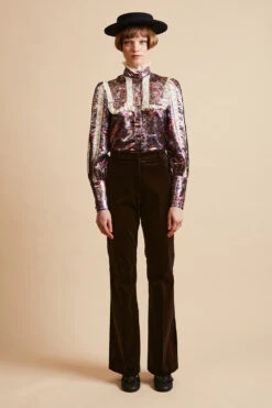 Pantalon Coupe Droite En Velours Lisse De Coton