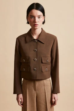 Veste Courte En Laine Vierge Tropicale Tissée En Italie -Élégance Soldes FW23 Sellyn 1