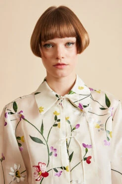 Blouse En Organza De Soie Imprimé Floral -Élégance Soldes FW23 Sferrara 2