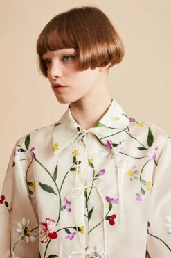 Blouse En Organza De Soie Imprimé Floral -Élégance Soldes FW23 Sferrara 3