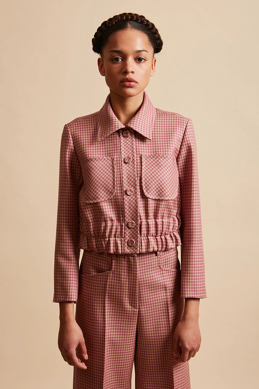 Blouson Court Smocké En Laine Vierge Vichy 9 Blouson Court Smocké En Laine Vierge Vichy - Image 7