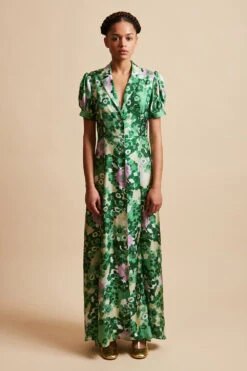 Robe Chemisier En Twill De Soie à Motif Floral