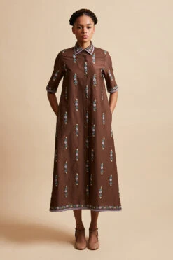 Robe Chemisier Midi En Batiste De Coton Brodé