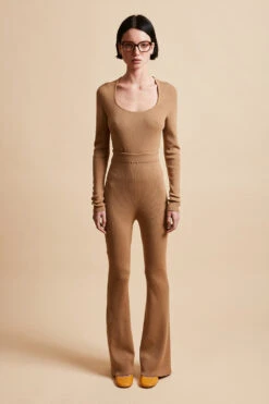 Pantalon En Maille De Laine Vierge Côtelée Sans Couture