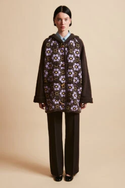 Duffle Coat En Maille Jacquard A Motif Floral All Over