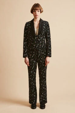 Pantalon En Velours Lisse De Coton Imprimé Floral