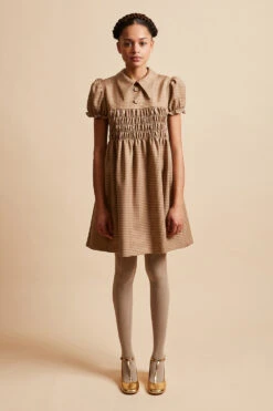 Robe Courte Smockée Au Niveau Du Buste En Laine Vierge Vichy
