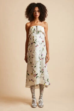 Robe Bustier Longue En Organza De Soie Imprimée All Over