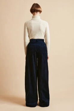 Pantalon Large Taille Haute En Velours Côtelé à Bandes Larges -Élégance Soldes FW23 salfred 3