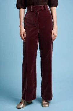 Pantalon Droit En Velours Lisse De Coton -Élégance Soldes FW23 sbach 1