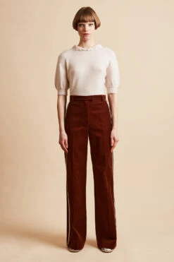 Pantalon Coupe Droite En Velours Avec Bandes Brodées De Pierres -Élégance Soldes FW23 sfirmin 07