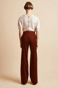 Pantalon Coupe Droite En Velours Avec Bandes Brodées De Pierres -Élégance Soldes FW23 sfirmin 07 2