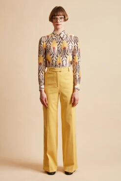 Pantalon Coupe Droite En Velours Avec Bandes Brodées De Pierres -Élégance Soldes FW23 sfirmin 08