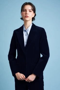 Veste En Velours Lisse De Coton 21 Veste En Velours Lisse De Coton -Élégance Soldes FW23 slibourne bleu nuit