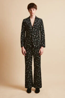 Pantalon "flare" à Revers Large En Velours De Coton Imprimé Au Pigment