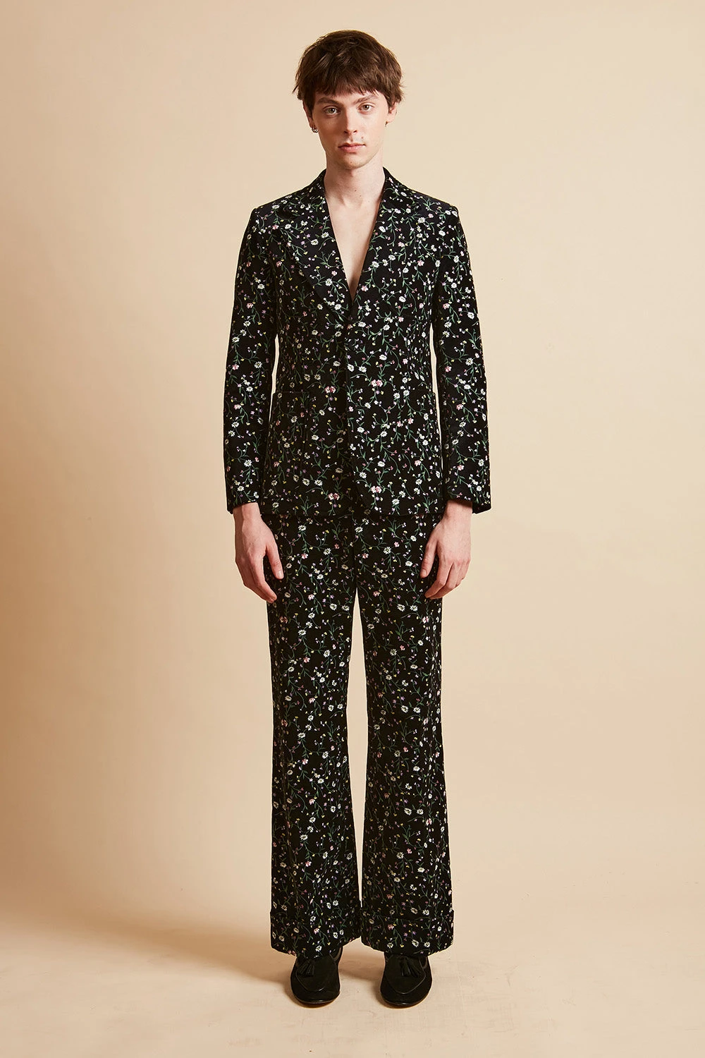 Pantalon "flare" à Revers Large En Velours De Coton Imprimé Au Pigment 3 Pantalon "flare" à Revers Large En Velours De Coton Imprimé Au Pigment