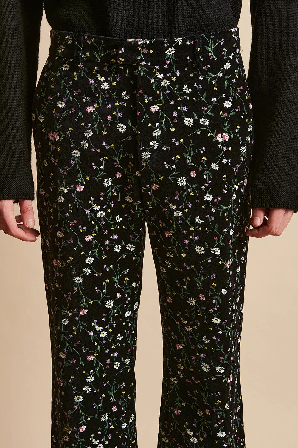 Pantalon "flare" à Revers Large En Velours De Coton Imprimé Au Pigment 4 Pantalon "flare" à Revers Large En Velours De Coton Imprimé Au Pigment - Image 2