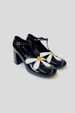 Babies Florales En Cuir Vernis -Élégance Soldes RDAISY BLACK 1