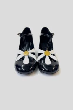 Babies Florales En Cuir Vernis -Élégance Soldes RDAISY BLACK 4