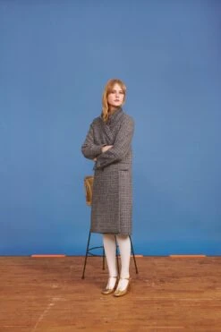 Long Manteau En Lainage à Carreaux Prince De Galles 9 Long Manteau En Lainage à Carreaux Prince De Galles -Élégance Soldes RODEZ