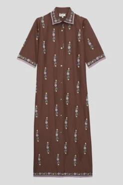 Robe Chemisier Midi En Batiste De Coton Brodé -Élégance Soldes SMARELLE