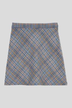 Jupe Courte Trapèze En Laine Tartan Tissée En France -Élégance Soldes SQUADRILLE