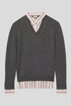 Pull Chemise Col V En Maille De Laine Et Cachemire -Élégance Soldes SRORY