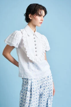 Blouse Avec Plastron Et Manches Courtes Ballon