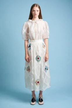 Jupe En Organza De Soie Brodée De Dentelle