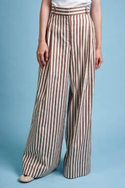 Pantalon Taille Haute à Motif Rayé