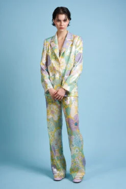 Pantalon Coupe Droite Au Motif Floral Imprimé Sur Tulle Brodée De Sequins