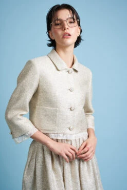 Veste Courte Et Ajustée En Tweed Lurex