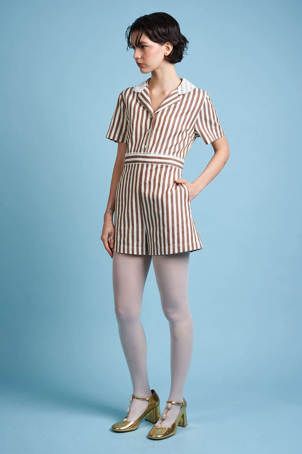 Combishort En Jacquard De Coton A Motif Rayé 3 Combishort En Jacquard De Coton A Motif Rayé