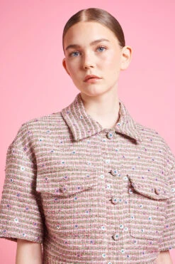 Veste Courte Coupe Boxy En Tweed Brodé