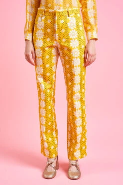 Pantalon Coupe Droite à Motif Floral -Élégance Soldes SS24 tlouna 1