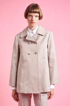 Veste Ajustée à Carreaux à Double Croisure