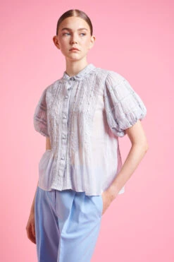 Blouse En Mousseline De Coton Aux Manches Bouffantes -Élégance Soldes SS24 tromy 32 2 1