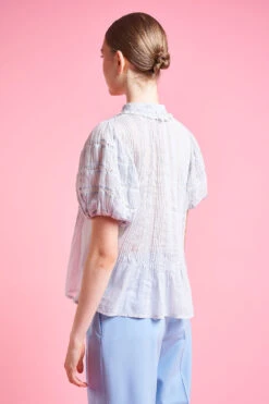 Blouse En Mousseline De Coton Aux Manches Bouffantes -Élégance Soldes SS24 tromy 32 7