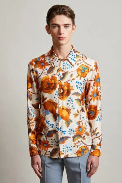 Chemise En Twill De Soie Imprimée D'un Motif Floral
