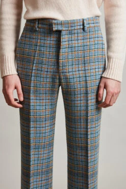 Pantalon Flare à Revers Large En Tartan De Laine Tissé En France -Élégance Soldes Sulysse 1