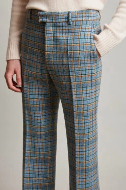 Pantalon Flare à Revers Large En Tartan De Laine Tissé En France -Élégance Soldes Sulysse 2