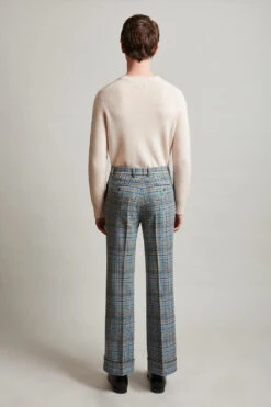 Pantalon Flare à Revers Large En Tartan De Laine Tissé En France -Élégance Soldes Sulysse 4